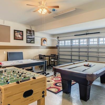 Two car garage converted into game room